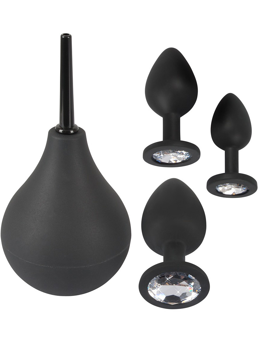 Anal Kit, Douche + 3 Jewel Plugs